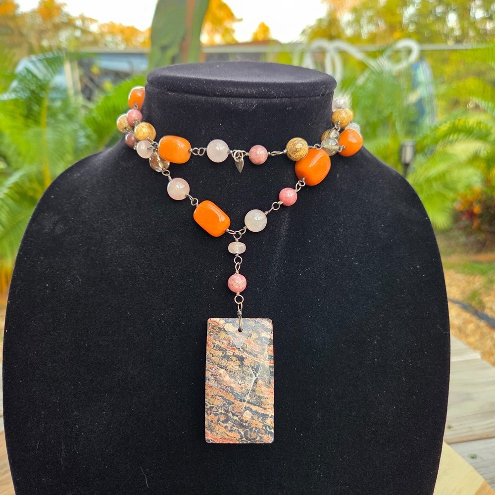 DTR Jay King .925 Leopard Skin Jasper Sterling‎ Silver Necklace Pendant Signed